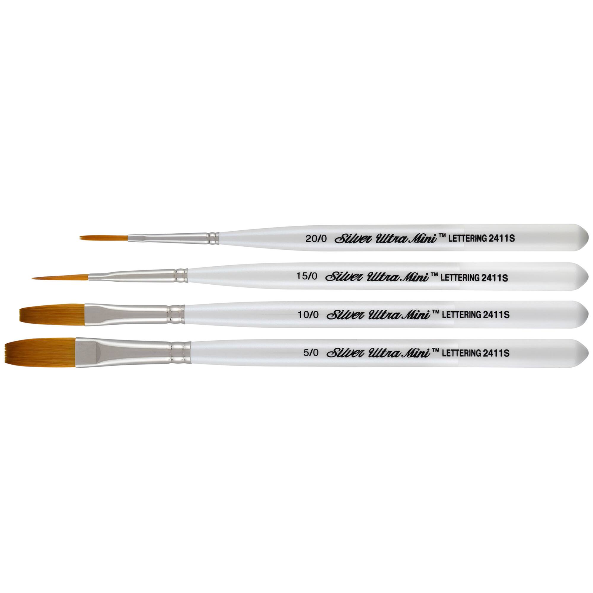 Silver Brush Limited Ultra Mini® White handles Lettering Brushes, 4ct